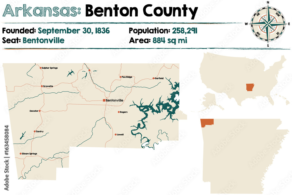 Large and detailed map of Benton county in Arkansas