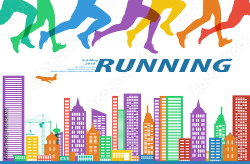 Running marathon people colorful illustration.