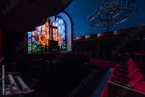 Stained Glass Window and Chandelier - Abandoned Hebrew Jewish Synagogue - New York © Sherman Cahal