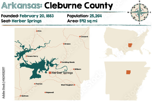 Large and detailed map of Cleburne county in Arkansas