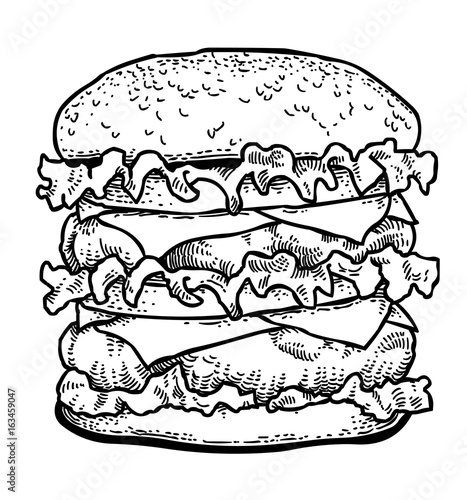 Cartoon image of tasty burger. An artistic freehand picture.