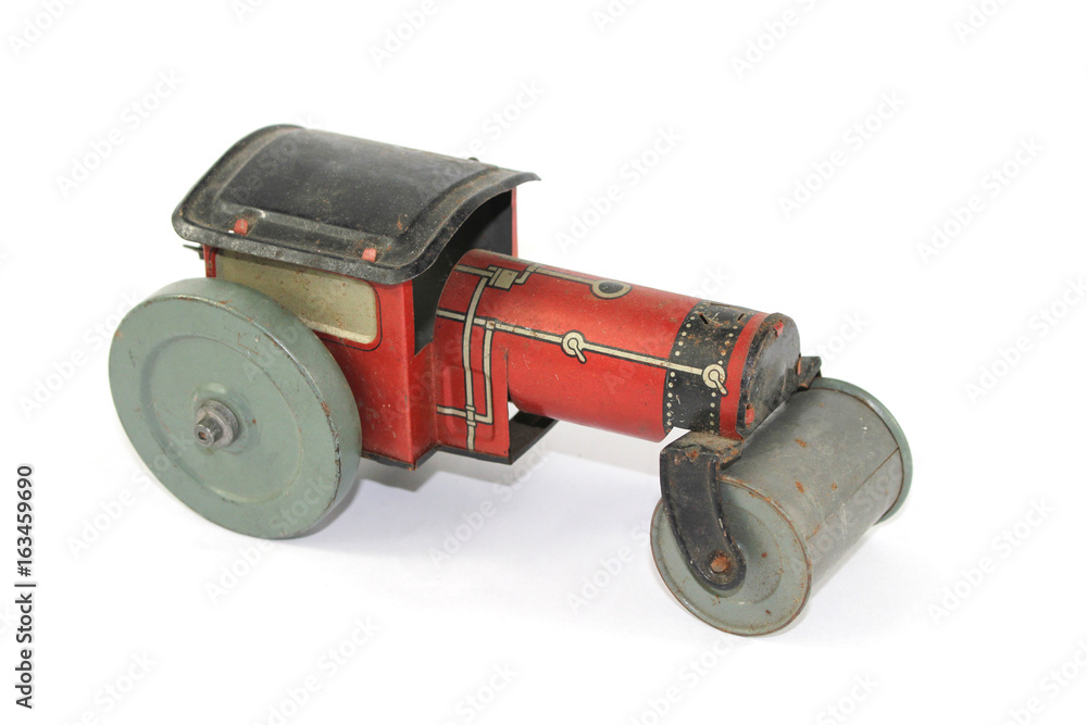 Vintage Toy Steamroller on White Background