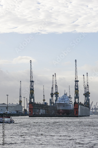 Transhipment cranes in Hamburg Port. Hamburg, Germany