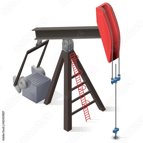 Oil extraction pump. Oil well industry production, oilfield equipment. Mining equipment typical of Texas and USA. Industrial self-propelled machine. Isolated master vector illustration.