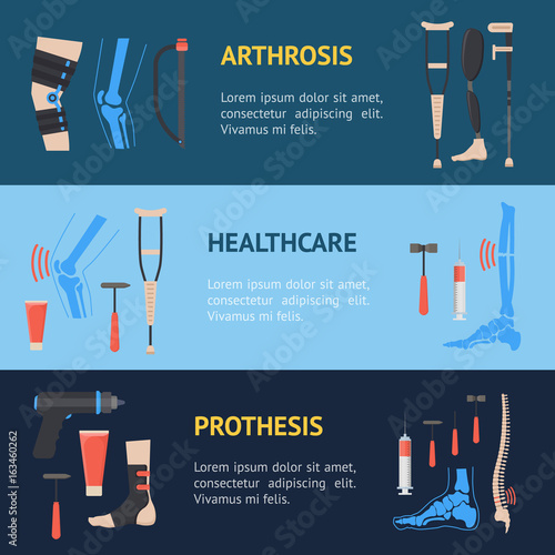 Cartoon Orthopedic Banner Horizontal Set. Vector
