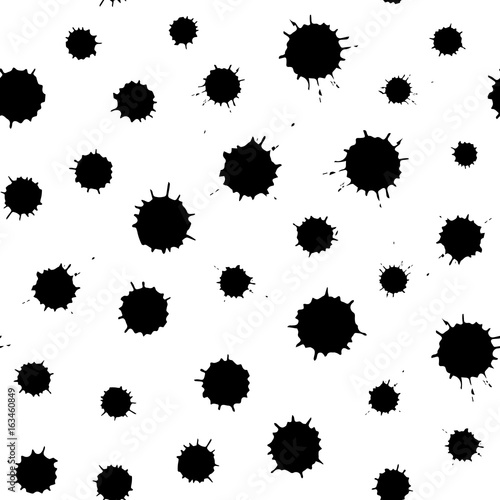 Seamless pattern. Print of black blot  spot  splash of ink on white background. Can use in textile or decorative design of paper.