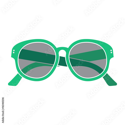 Silhouette of green vintage sunglasses, isolated on white background.