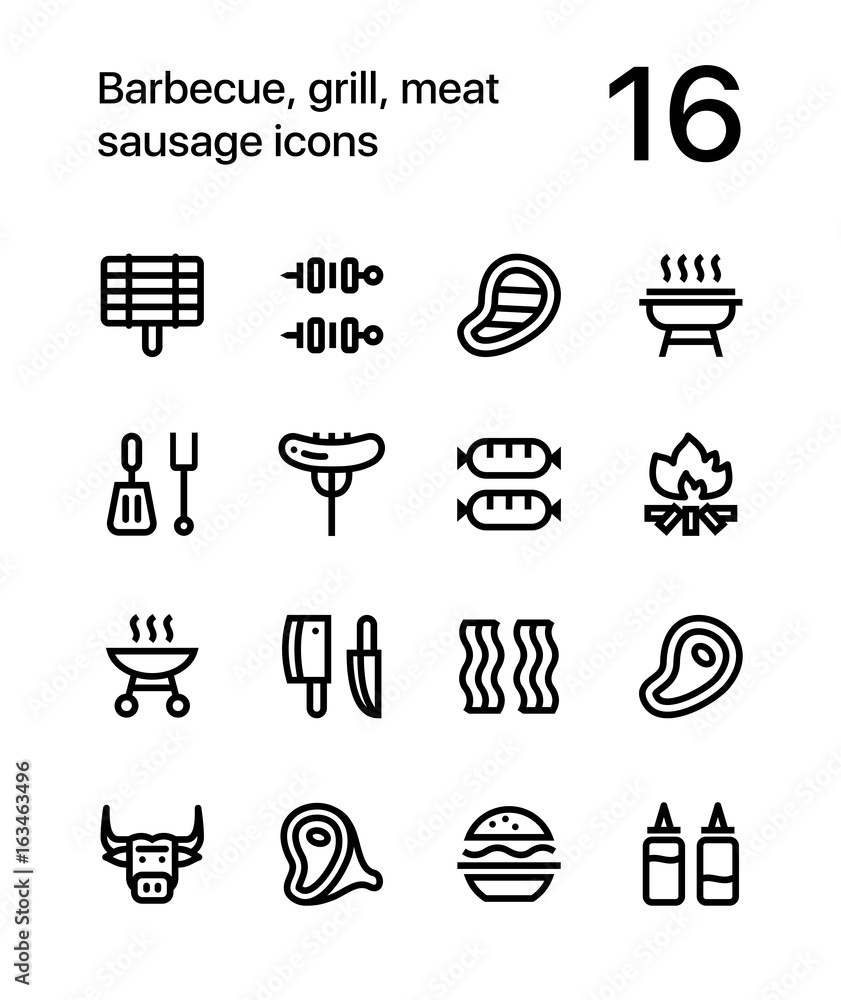 Barbecue, grill, meat, sausage icons for web and mobile design pack 1