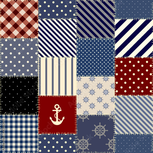 Seamless background pattern. Geometric patchwork pattern of a squares in nautical style.