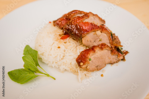 stir-fried roasted duck and basil and fried egg with rice, Thai food