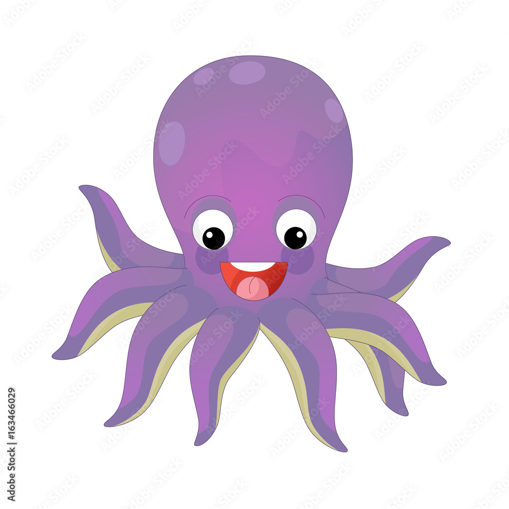 Cartoon happy and funny sea octopus swimming and looking - illustration ...