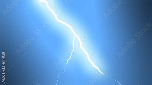 Several lightning strikes over black background. Blue. Electrical Storm. 3d illustration