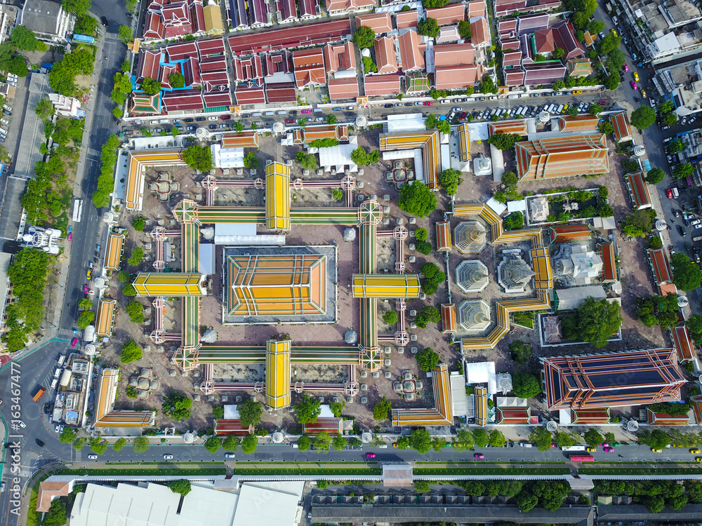 Aerial view from the drone on the Grand Royal Palace,Bangkok,Thailand