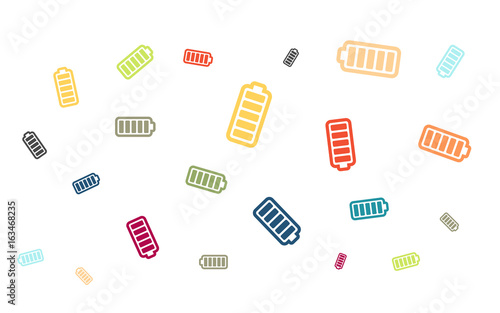Viele bunte voll aufgeladene Batterien