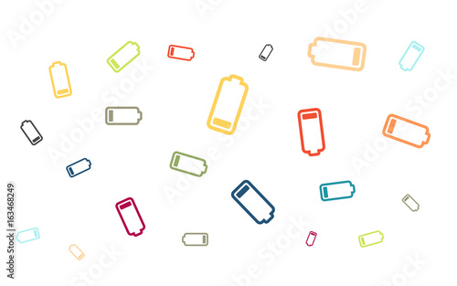 Viele bunte fast leere Batterien