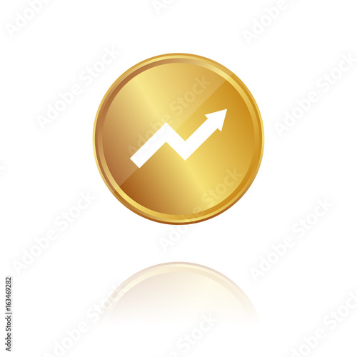 Pfeil nach oben - Gold Münze mit Reflektion