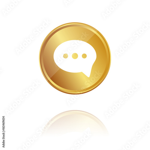 Sprechblase mit Punkten - Gold Münze mit Reflektion