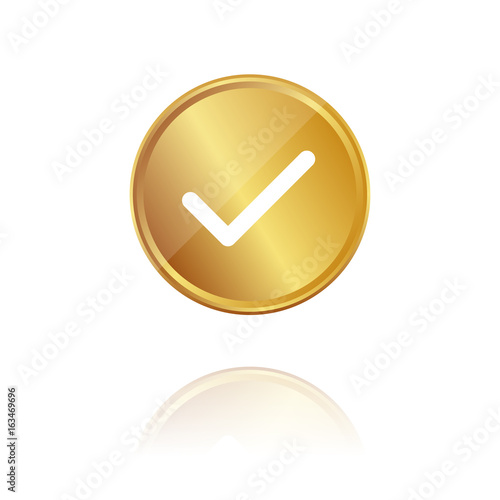 Haken - Bestätigung - Gold Münze mit Reflektion