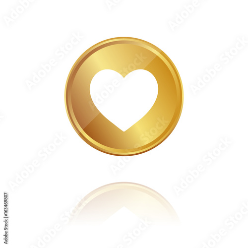 Herz - Liebe - Gold Münze mit Reflektion