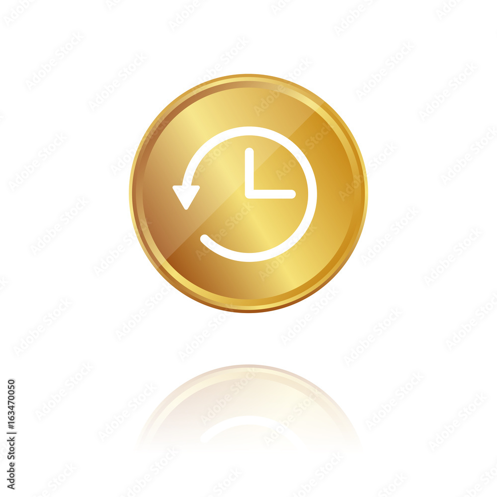 Uhr - Zurückdrehen - Gold Münze mit Reflektion Uhr - Zurückdrehen - Gold Münze mit Reflektion