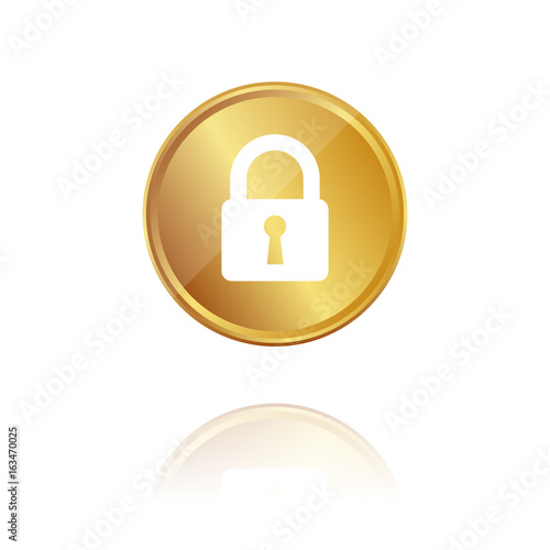 Schloss - Sicherheit - Gold Münze mit Reflektion