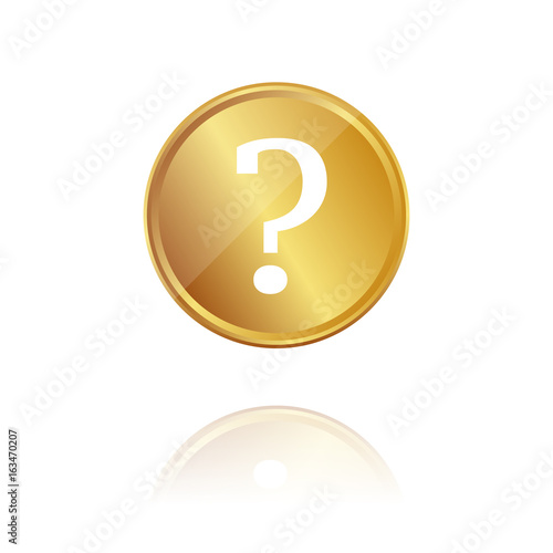 Fragezeichen - Frage - Gold Münze mit Reflektion