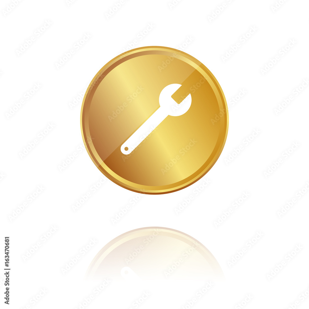 Schraubenschlüssel - Gold Münze mit Reflektion