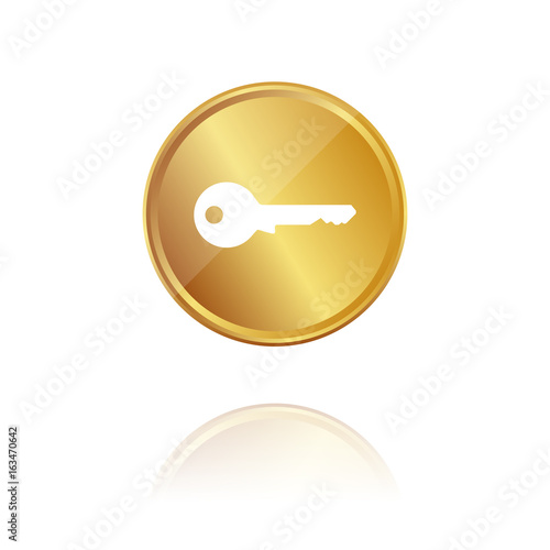 einfacher Schlüssel - Gold Münze mit Reflektion
