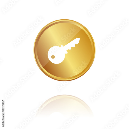 Schlüssel - Sicherheit - Gold Münze mit Reflektion