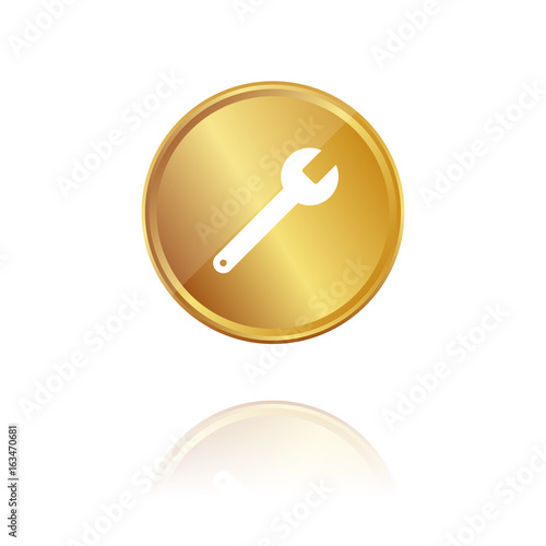 Schraubenschlüssel - Gold Münze mit Reflektion