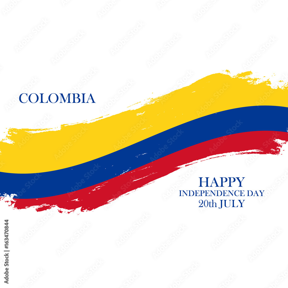 Colombia Happy Independence Day, 20 july greeting card with brush stroke in national flag colors. Vector illustration. Colombia Happy Independence Day, 20 july greeting card with brush stroke in national flag colors. Vector illustration.