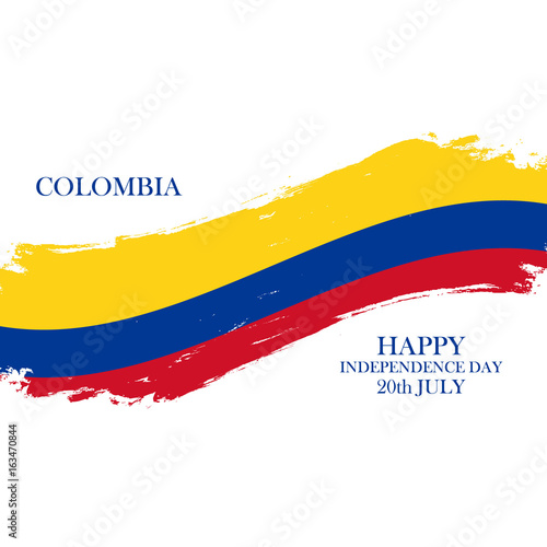 Colombia Happy Independence Day, 20 july greeting card with brush stroke in national flag colors. Vector illustration.
