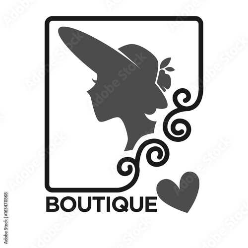 Woman fashion dress or hat boutique and atelier salon vector icon template