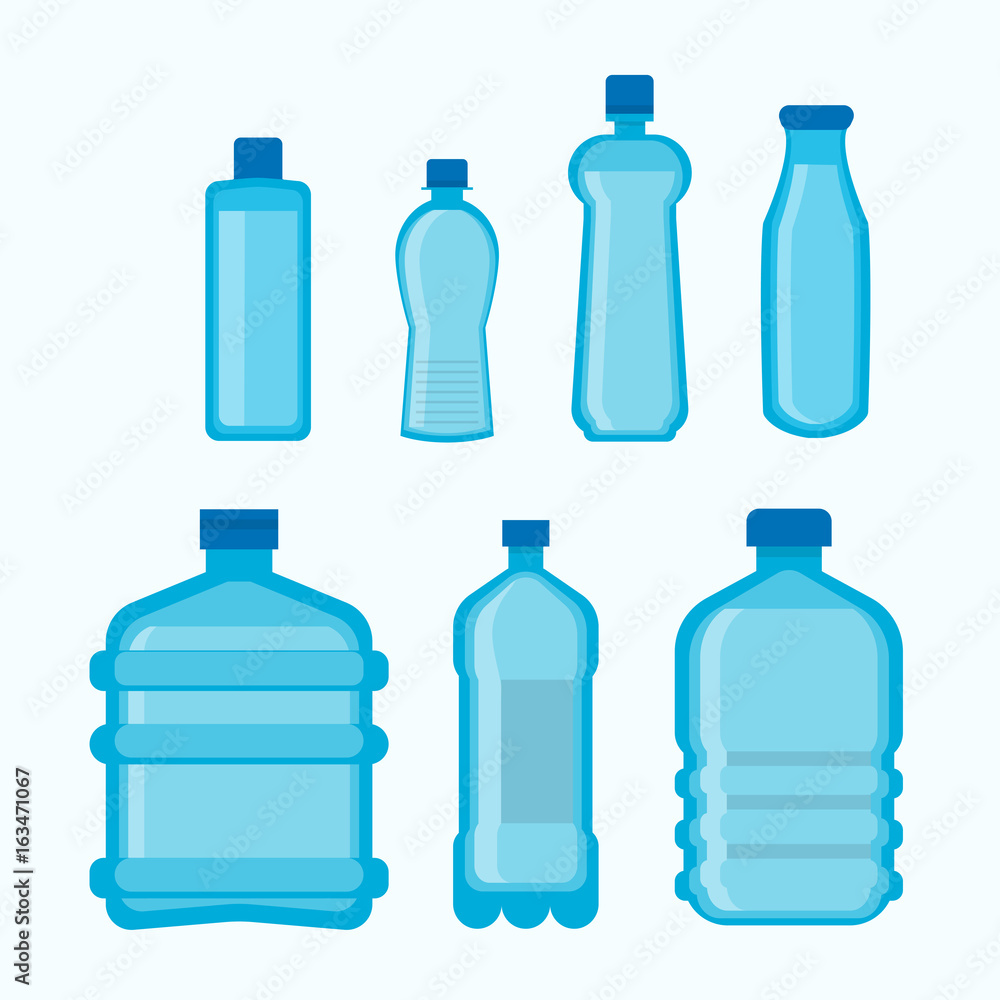 Plastic bottles shapes vector isolated flat icons set Plastic bottles shapes vector isolated flat icons set