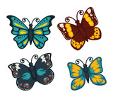 Butterflies colorful flat vector isolated icons set