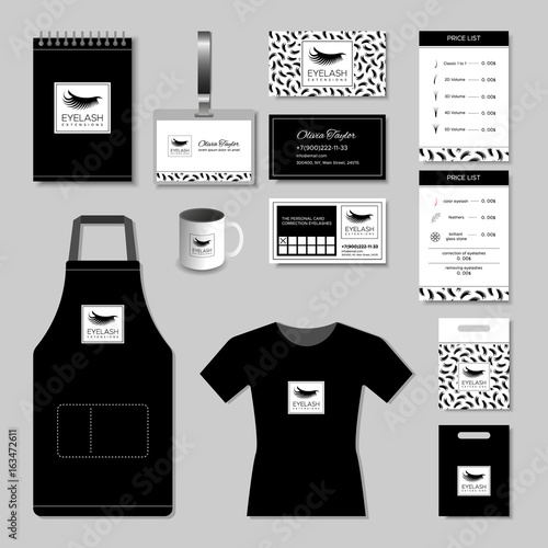 Corporate identity template for salon eyelash extensions. Vector illustration in a modern style