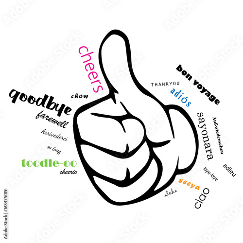 Farewell - Different languages with thumbs up graphic 