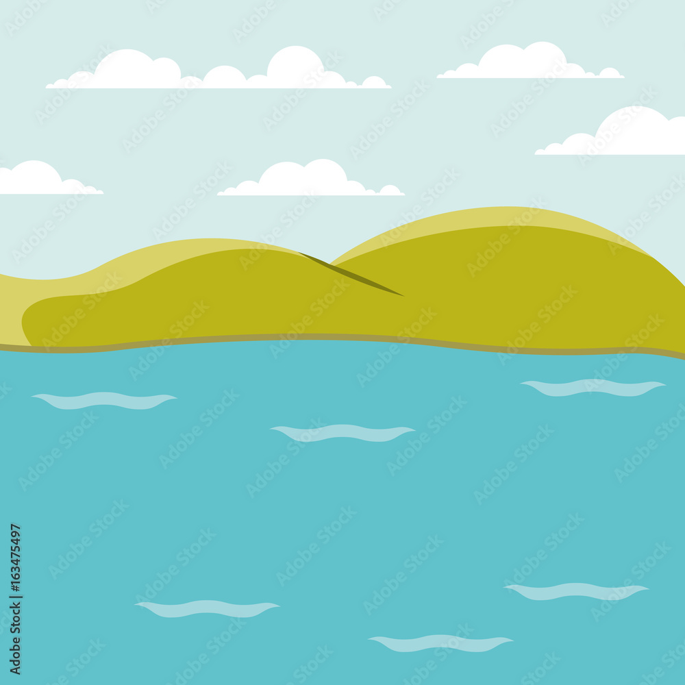 color background lake landscape with mountains vector illustration