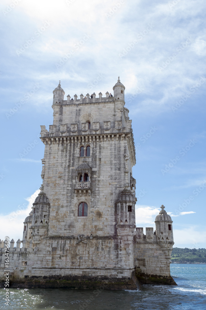 Belem tower in the bank of the Targus River (Belem, Portugal)