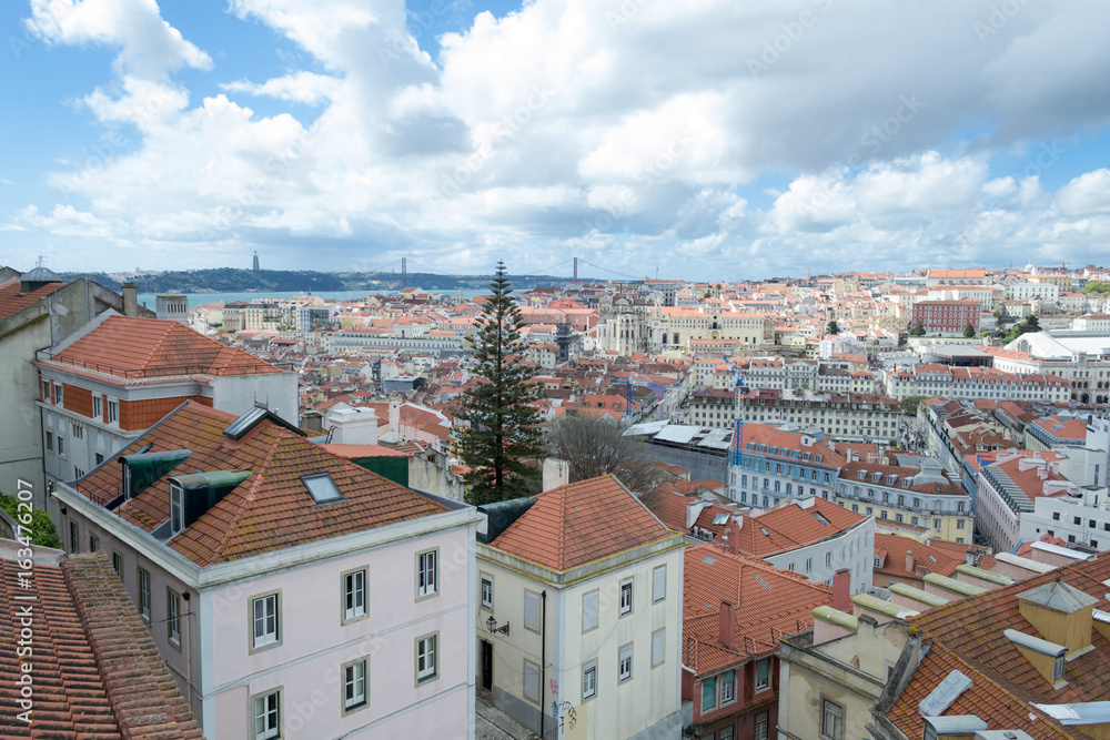 Lisbon from Saint Lawrence tower at Castelo de Sao Jorge (Portugal)