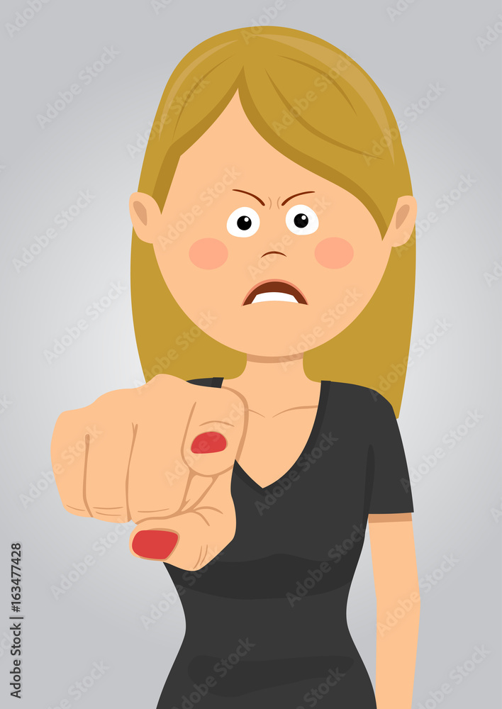 Angry businesswoman pointing finger at you. Flat illustration Angry businesswoman pointing finger at you. Flat illustration