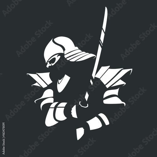 Vector Black White Samurai Figure with Sword