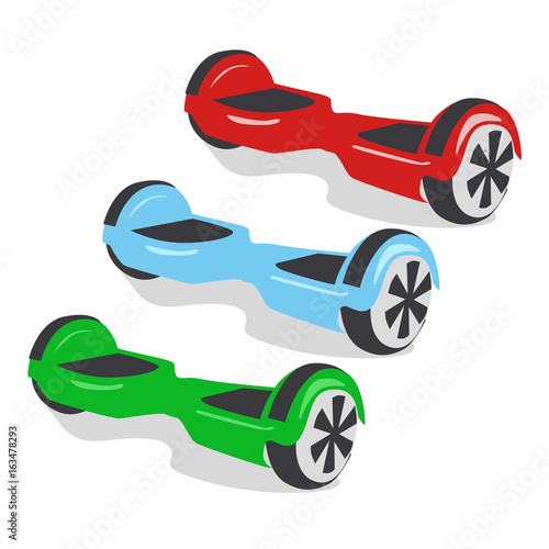 Multicolored gyroscopes, personal eco transport, gyro scooter, smart balance wheel. New modern technologies
