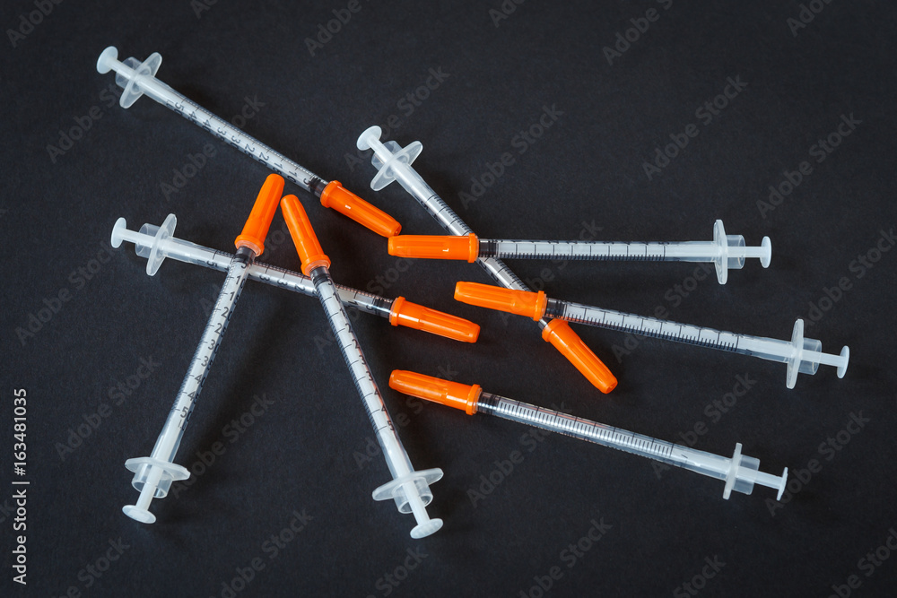 Insulin syringes for diabetes. Medical instruments. Insulin syringes for diabetes. Medical instruments.