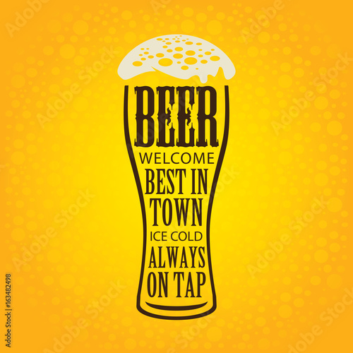 Vector banner with overflowing beer glass and lettering on the beer theme on the yellow bubble background in a retro style.