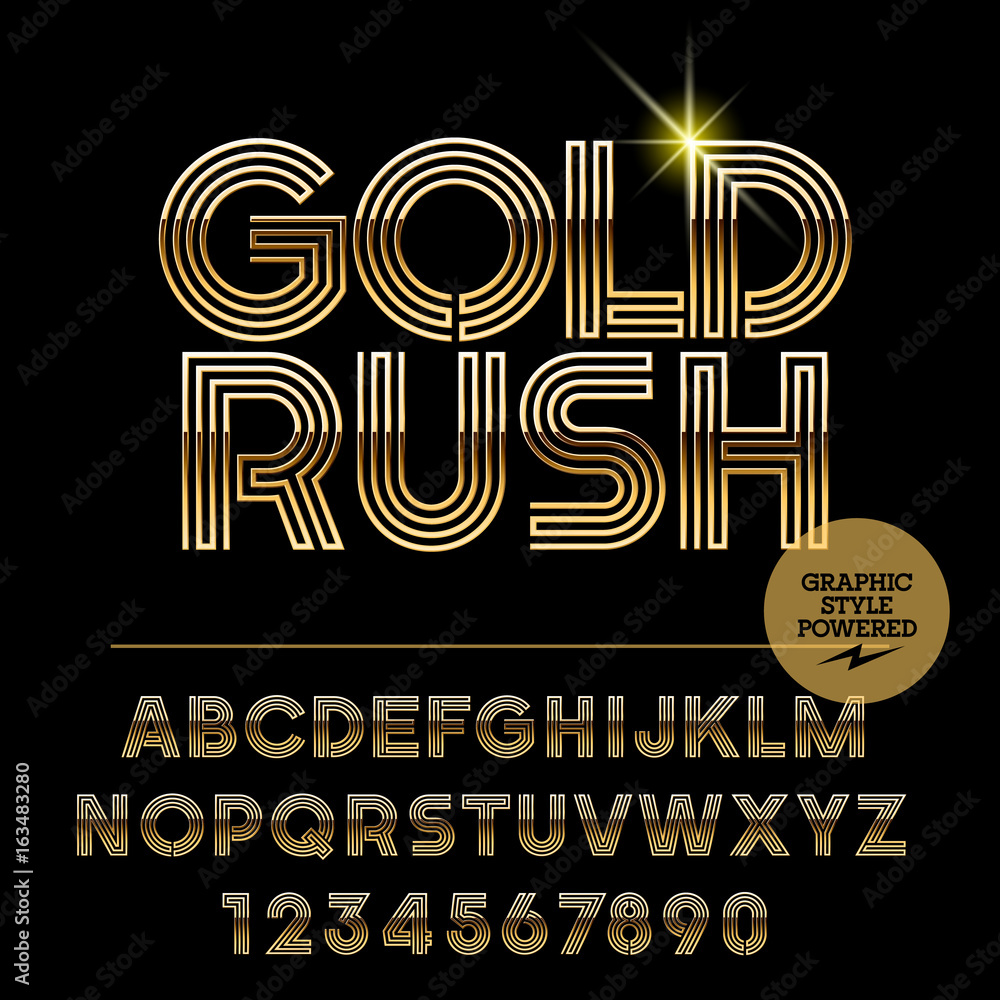 Obraz premium Vector set of silver alphabet letters. Font contains graphic style. Vector icon with text Gold Rush.