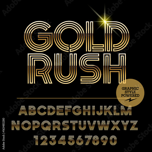 Vector set of silver alphabet letters. Font contains graphic style. Vector icon with text Gold Rush.