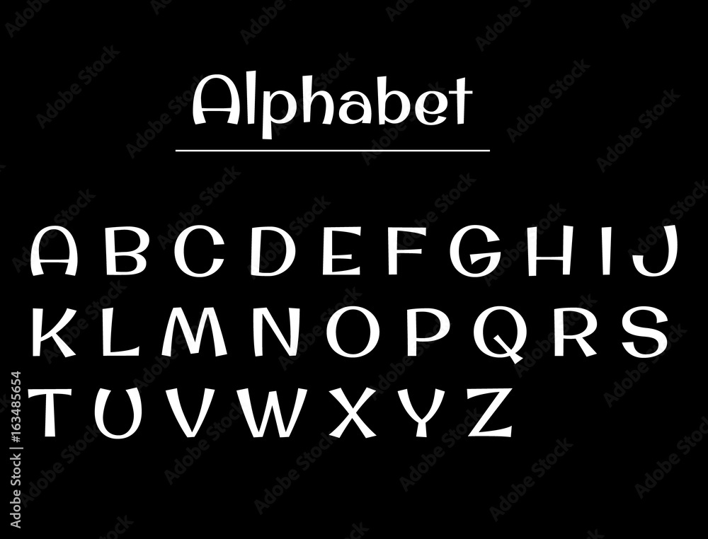 Alphabet letters. Alphabet white letters on a black background. English Set  alphabet calligraphy, lettering vector illustration. Stock Vector | Adobe  Stock