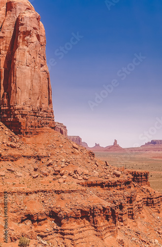 Desert uninhabited landscape of Arizona. Journey to the Valley of Monuments