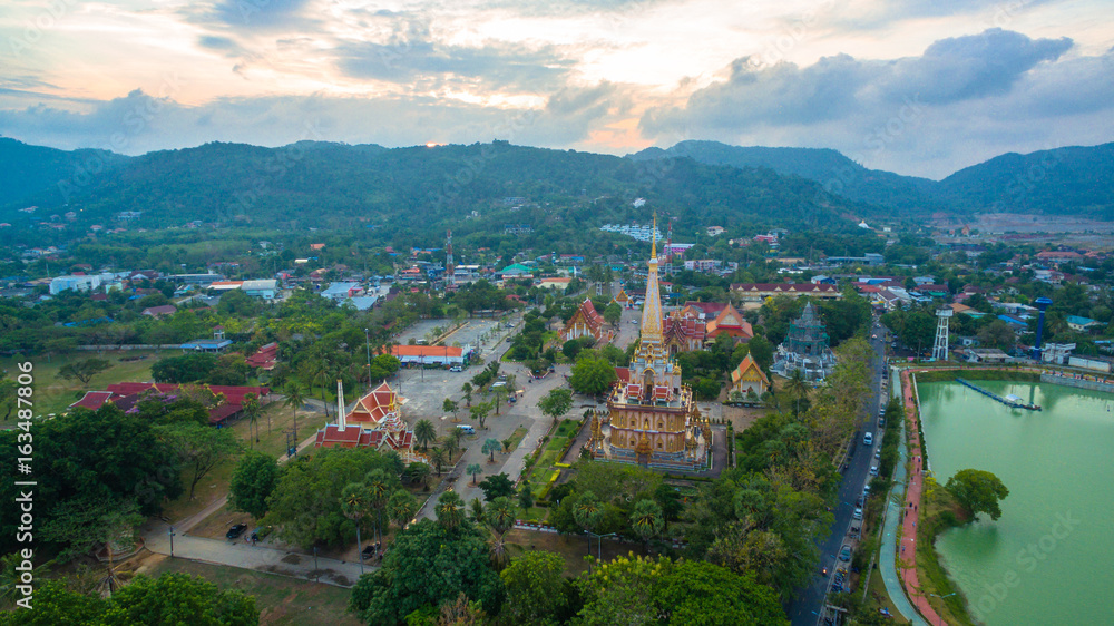aerial photography above Chalong  temple.